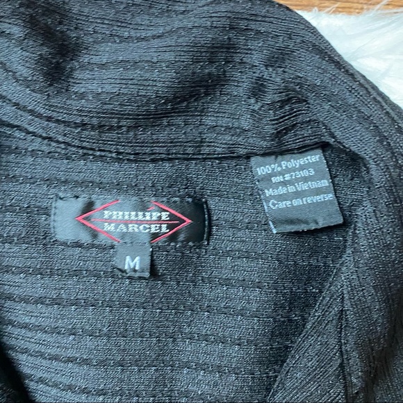 Phillipe Marcel Black Pleated Button Down Polo EUC - Picture 6 of 7